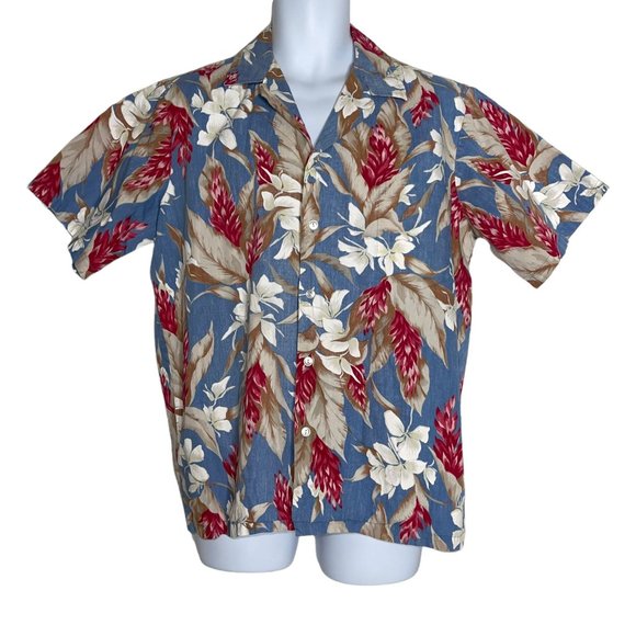 Hilo Hattie Aloha Vintage Blue Floral Hawaiian Beach Vacation Shirt Large - Picture 1 of 10